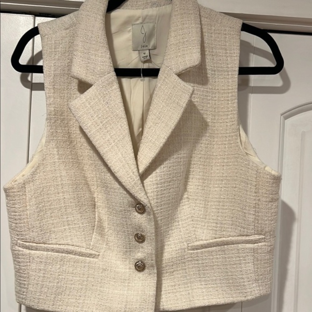 Joie Cream Textured Vest with Lapel Collar size 12